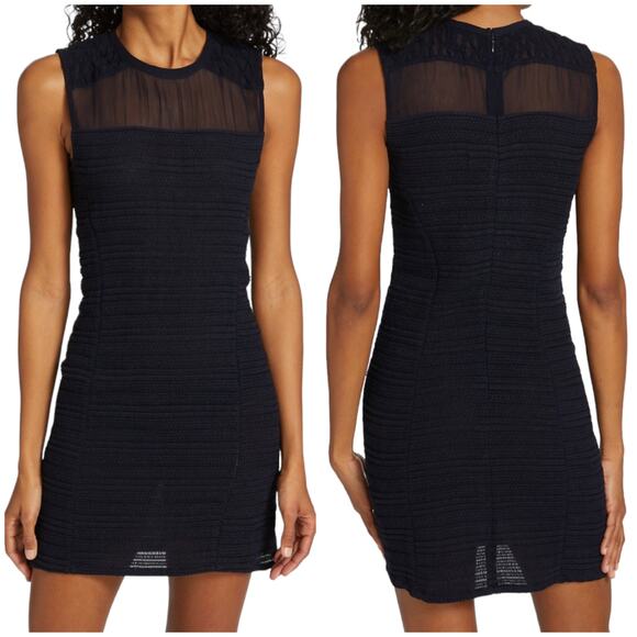 Rag & Bone NWT Thalia Embroidered Mini Dress Size 6 Dark Blue Sheer Mesh - Picture 1 of 12